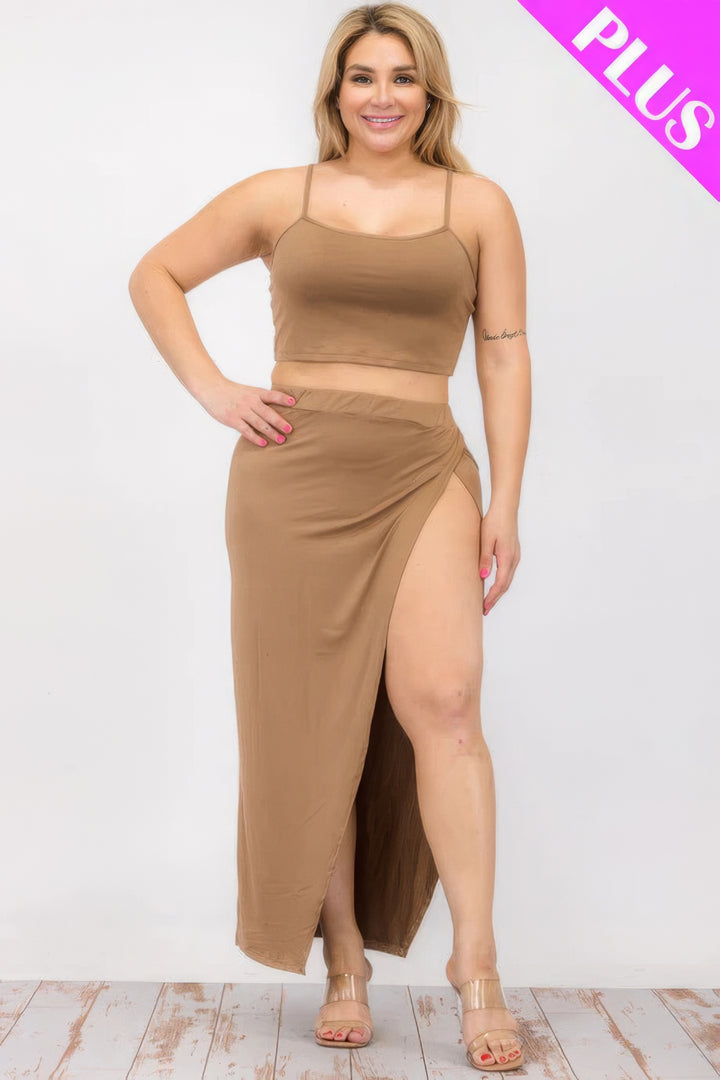 Plus Size Crop Cami & Split Thigh Maxi Skirt Set