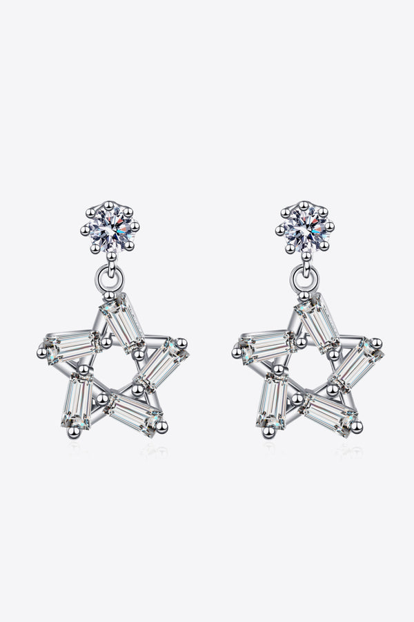 925 Sterling Silver Inlaid Moissanite Star Earrings Silver