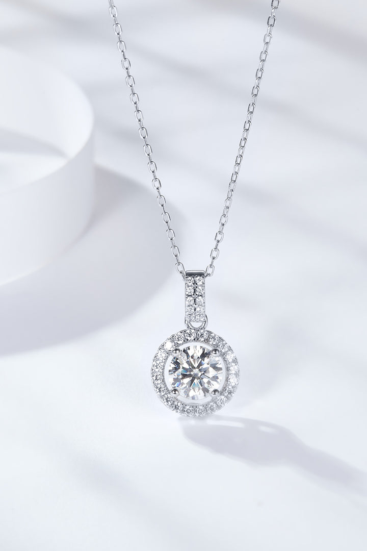 2 Carat Moissanite Round Pendant Necklace Silver