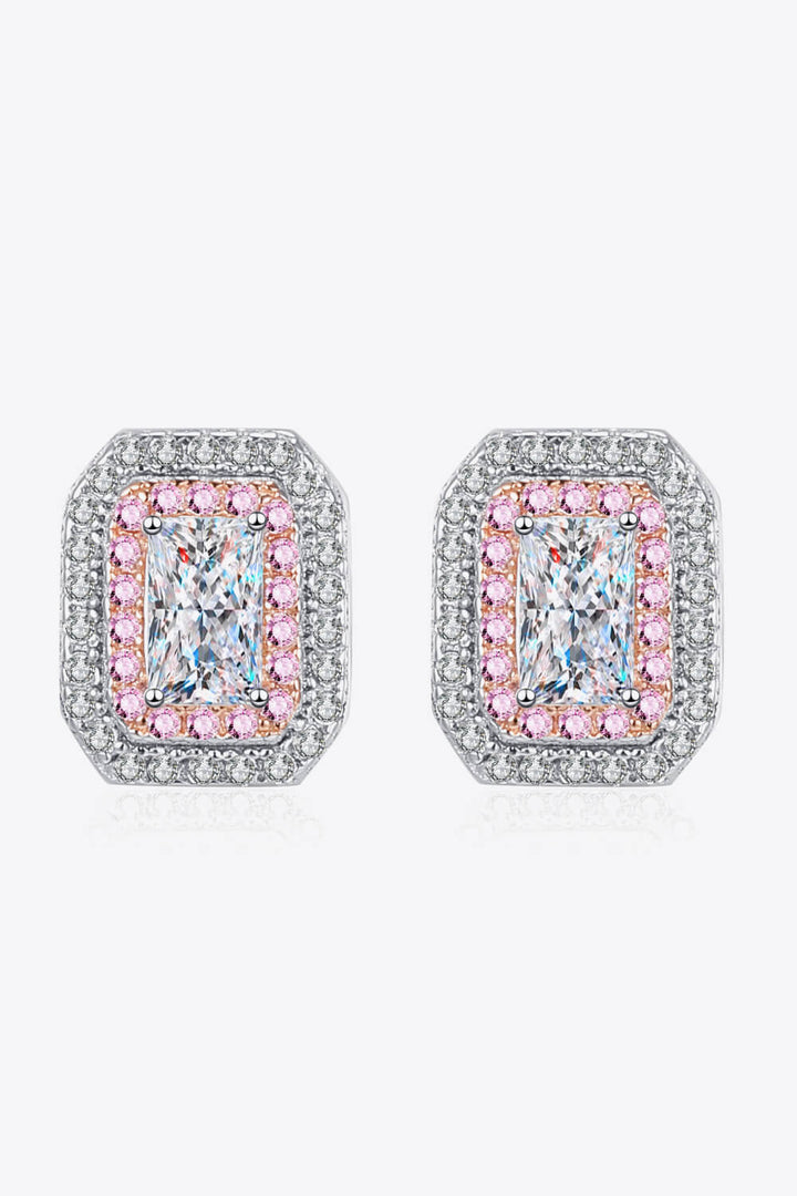 1 Carat Moissanite and Zircon Contrast Geometric Stud Earrings Silver