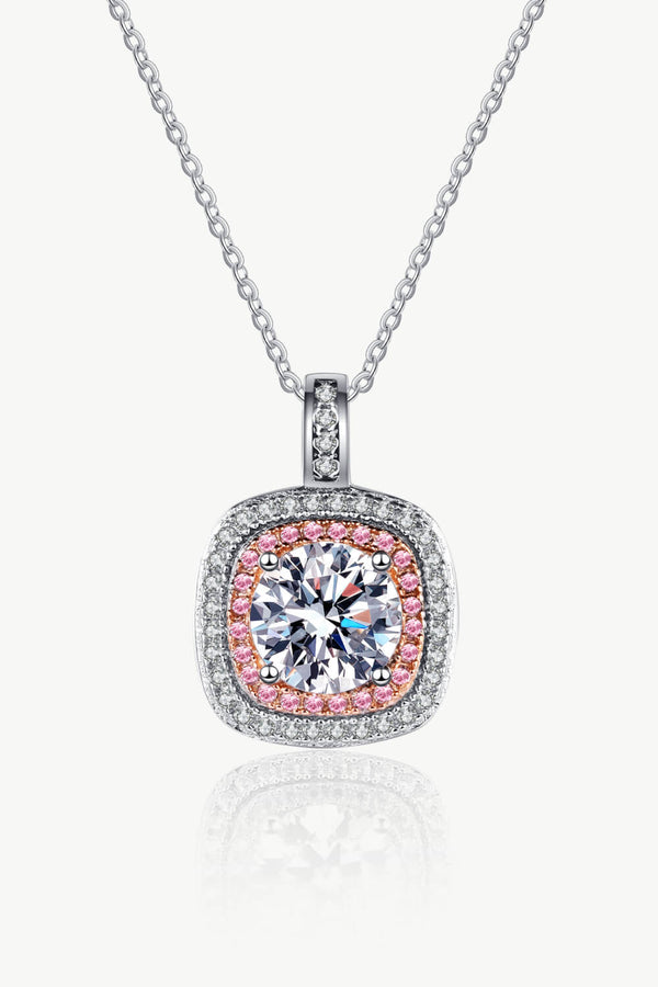 Moissanite Geometric Pendant Necklace Silver Pink One Size