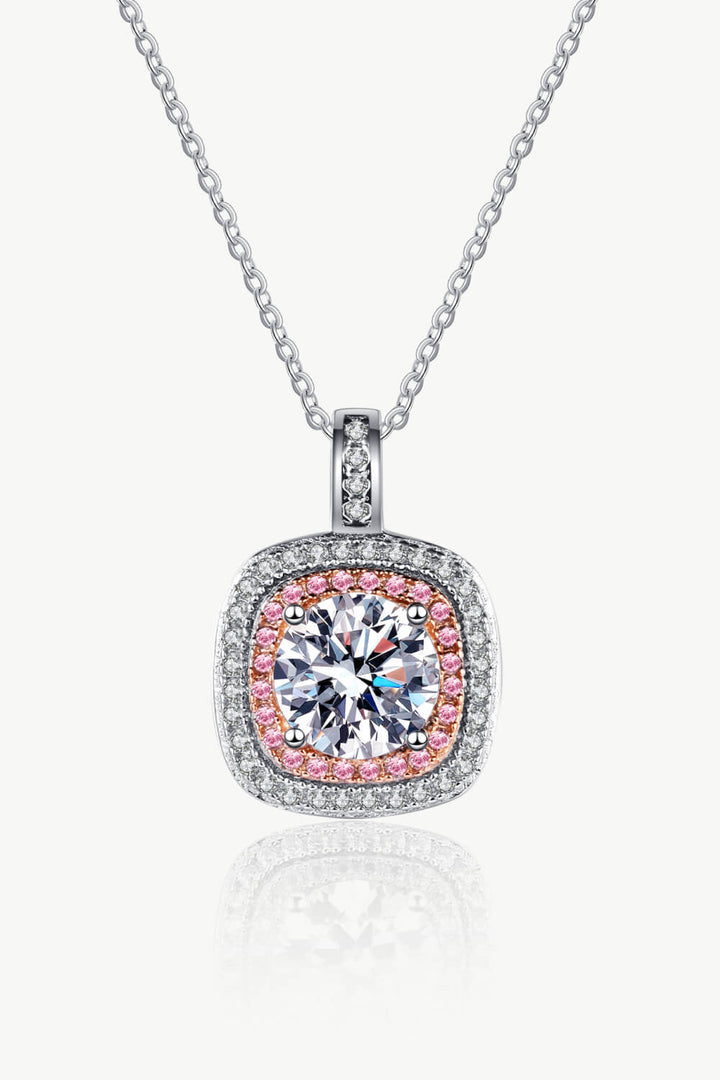 Moissanite Geometric Pendant Necklace Silver Pink One Size