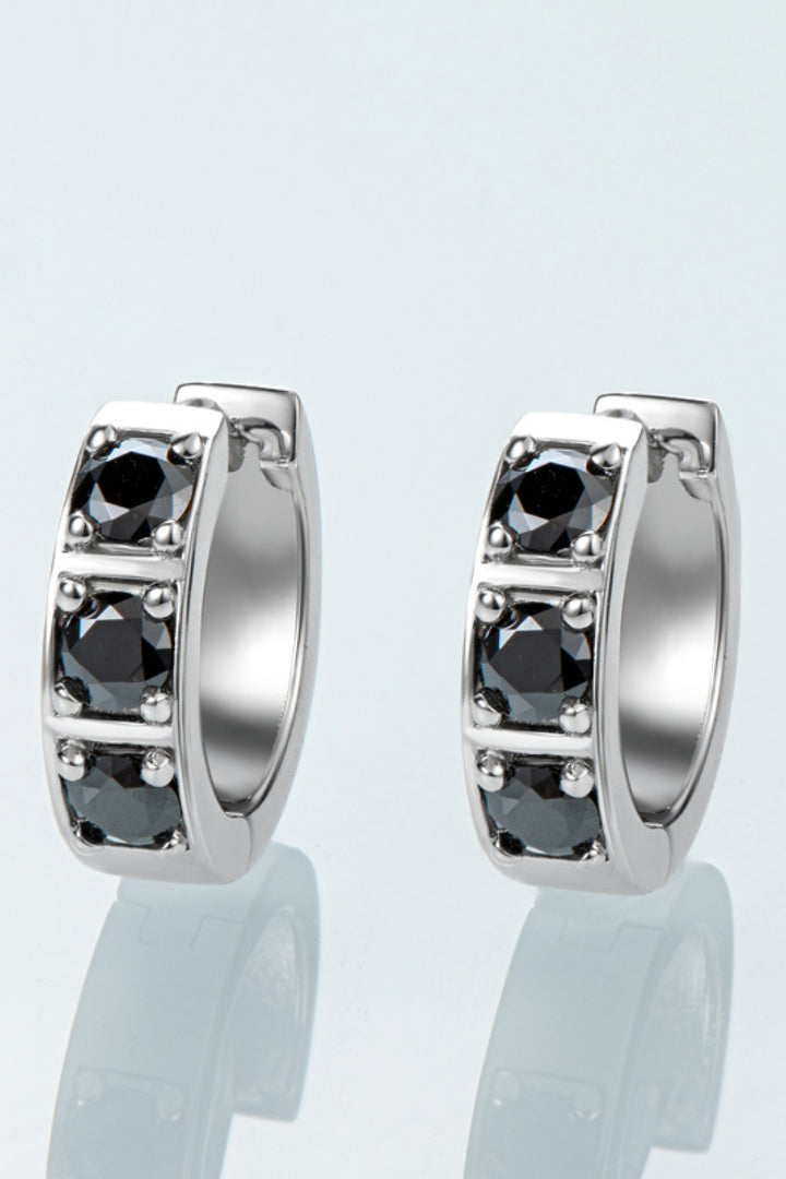 Inlaid Moissanite Huggie Earrings Black One Size