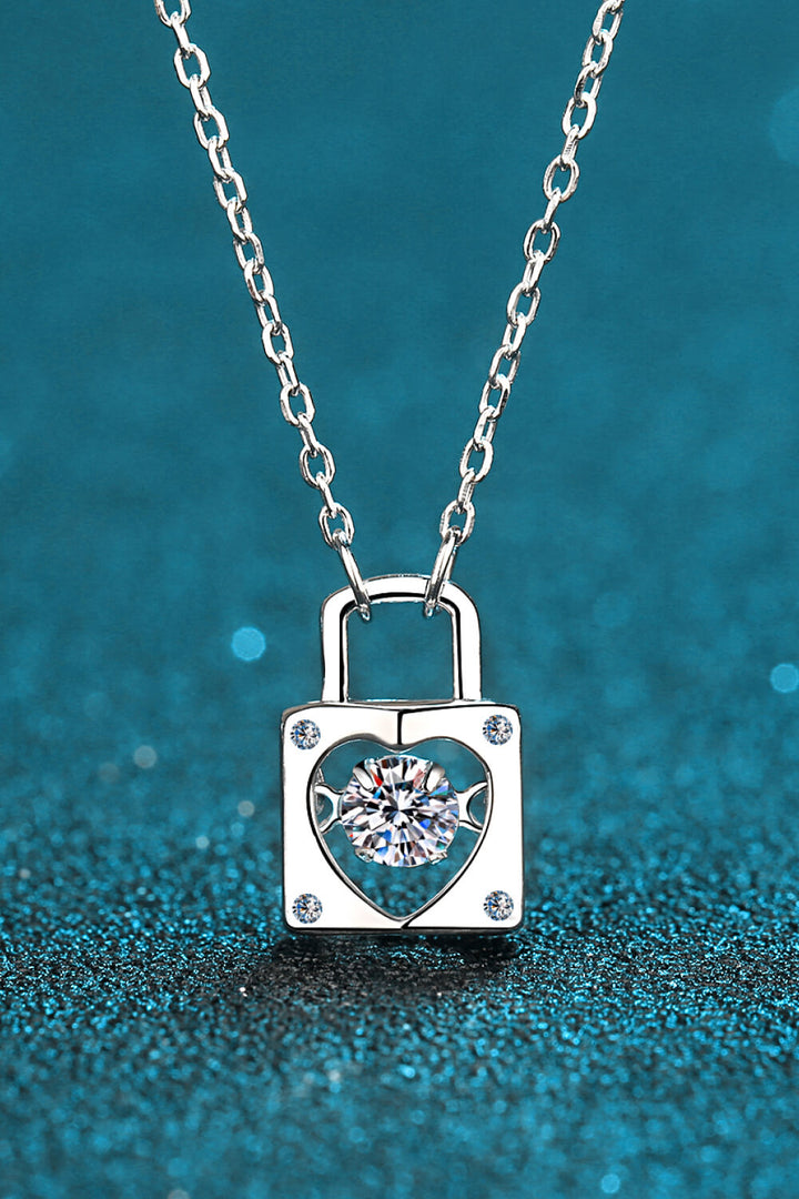 Moissanite Lock Pendant Necklace Silver One Size