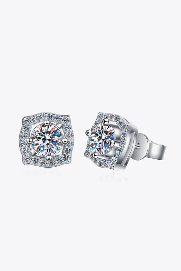 1 Carat Moissanite Geometric Stud Earrings Silver