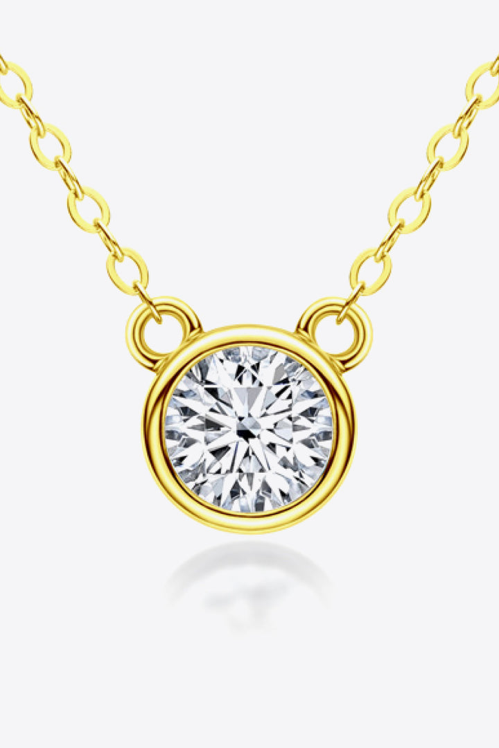 925 Sterling Silver 1 Carat Moissanite Round Pendant Necklace Gold