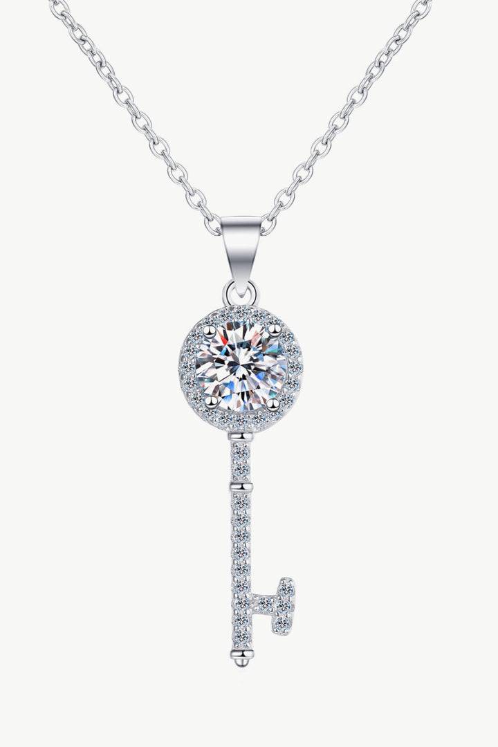 Moissanite Key Pendant Necklace Silver One Size