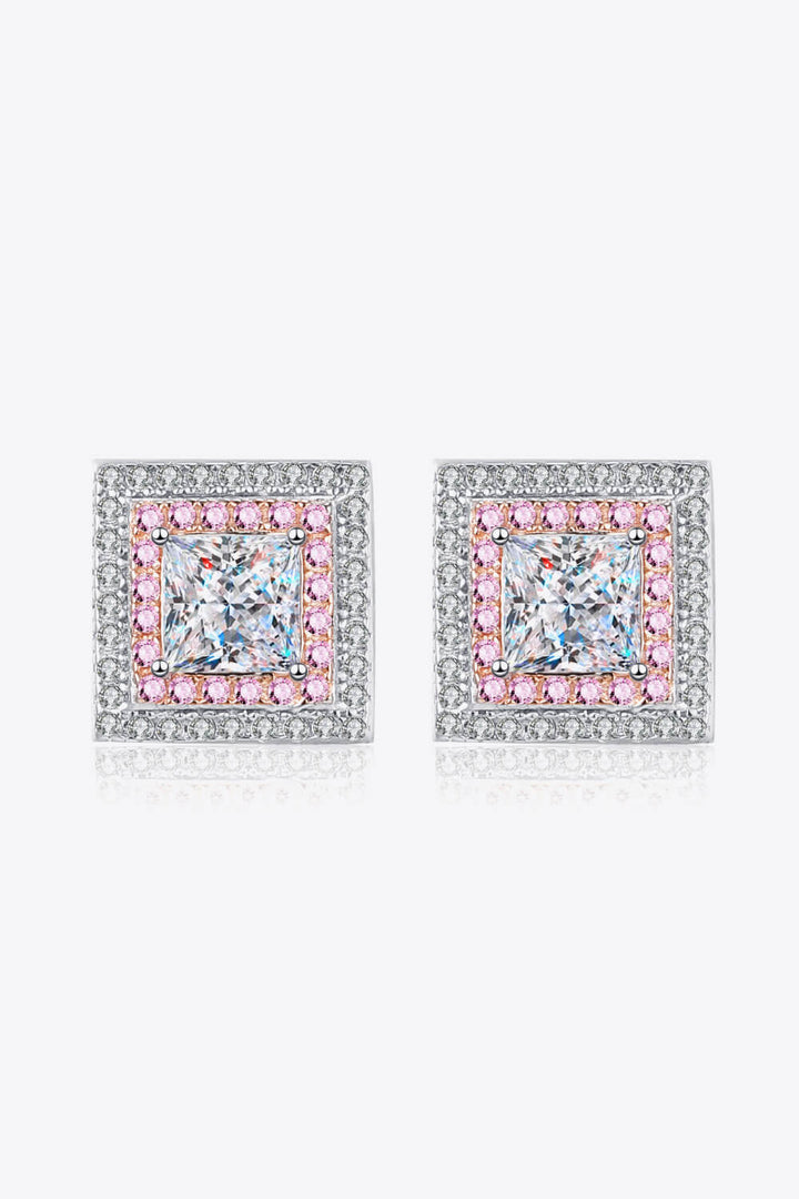 Moissanite Square Stud Earrings Pink White One Size