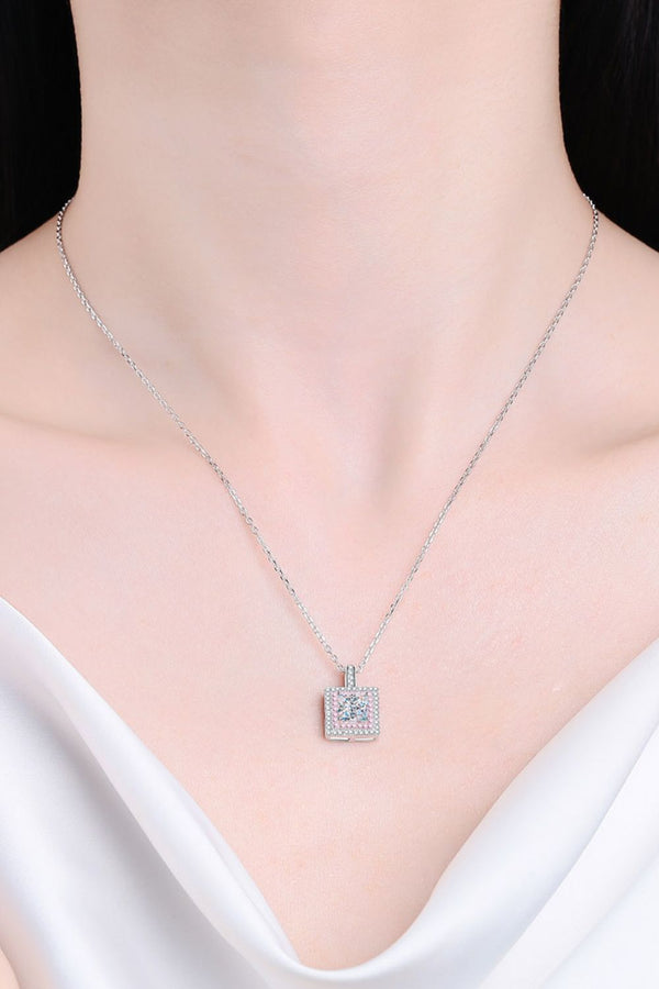 1 Carat Moissanite Square Pendant Chain Necklace Silver