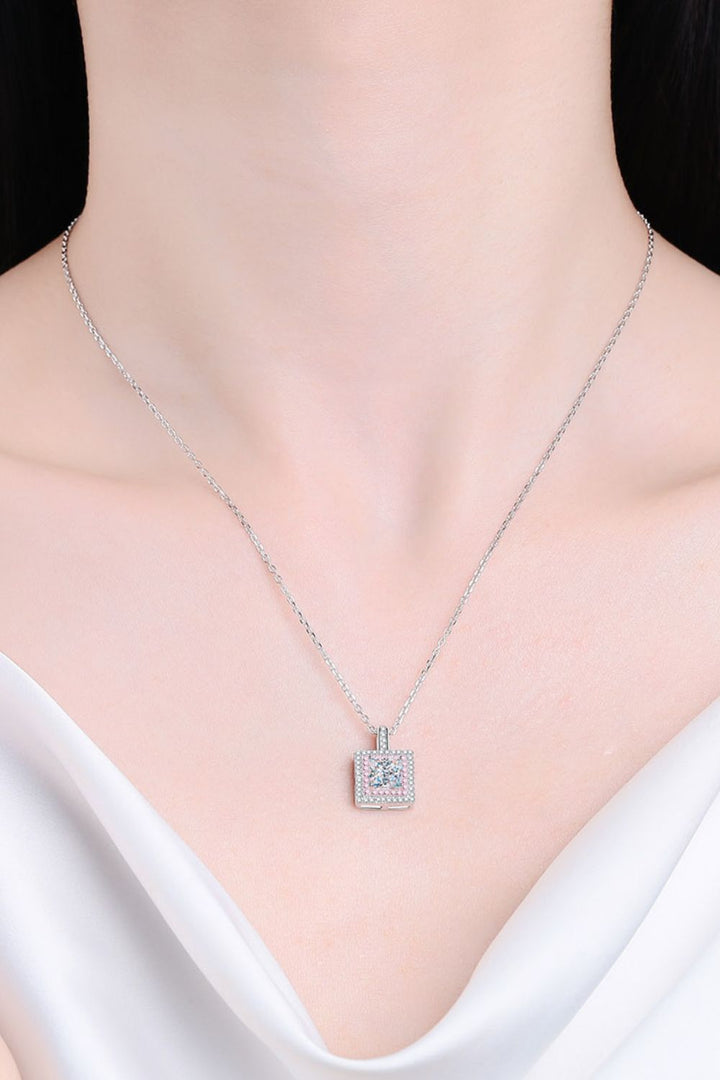 1 Carat Moissanite Square Pendant Chain Necklace Silver