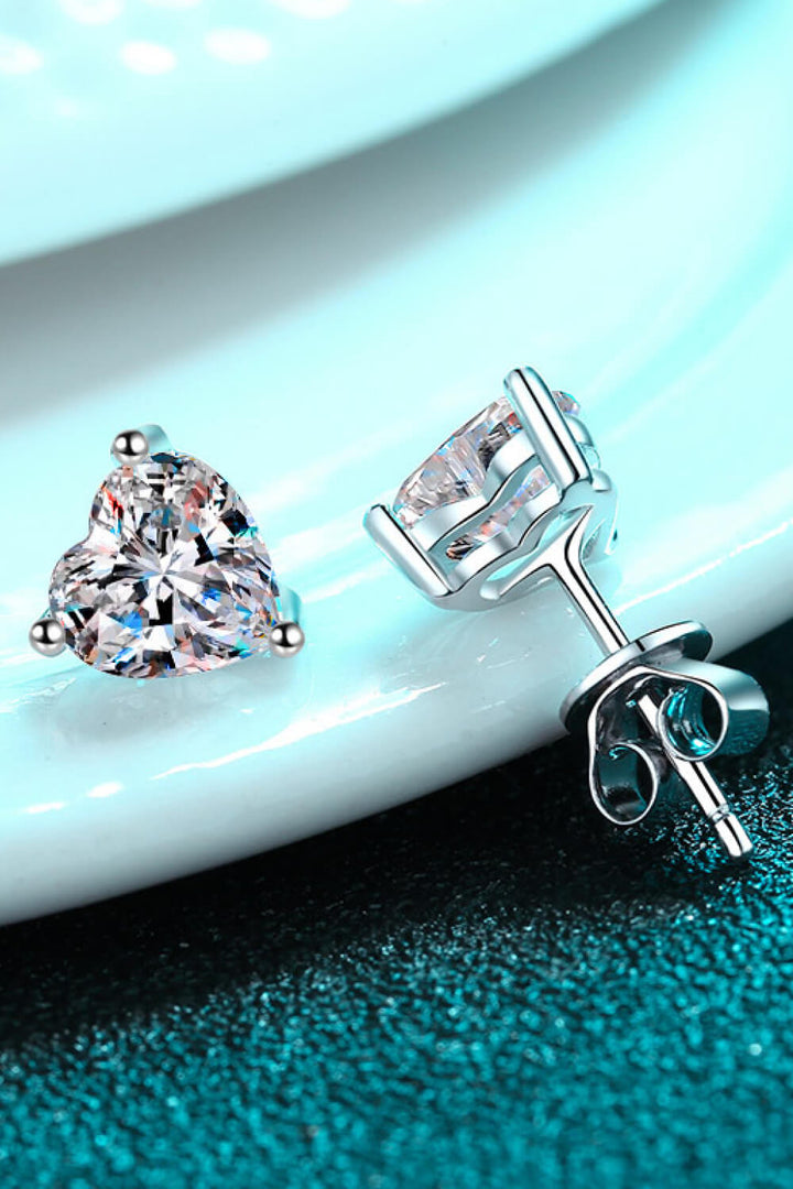 2 Carat Moissanite Heart-Shaped Stud Earrings