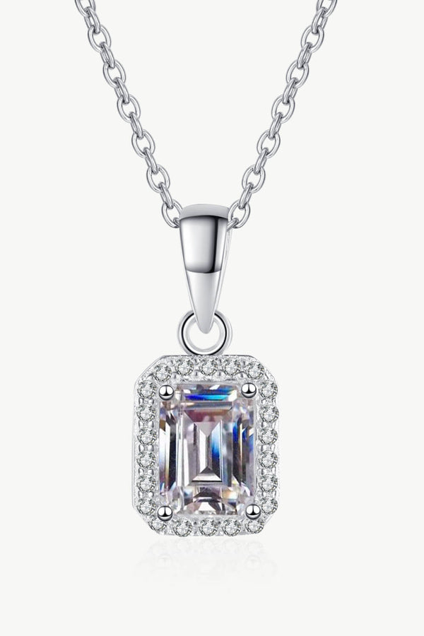 Square Moissanite Pendant Chain Necklace Silver One Size