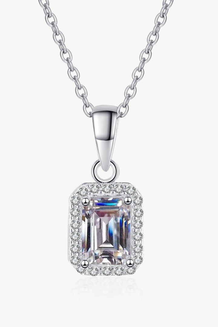 Square Moissanite Pendant Chain Necklace Silver One Size