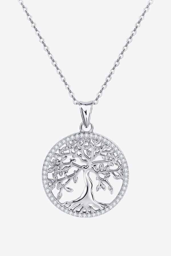 925 Sterling Silver Moissanite Tree Pendant Necklace Silver