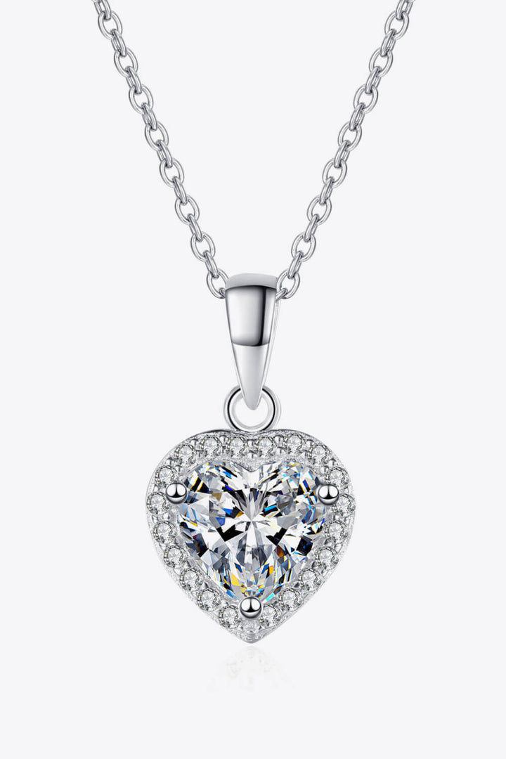 1 Carat Moissanite Heart Pendant Chain Necklace Silver