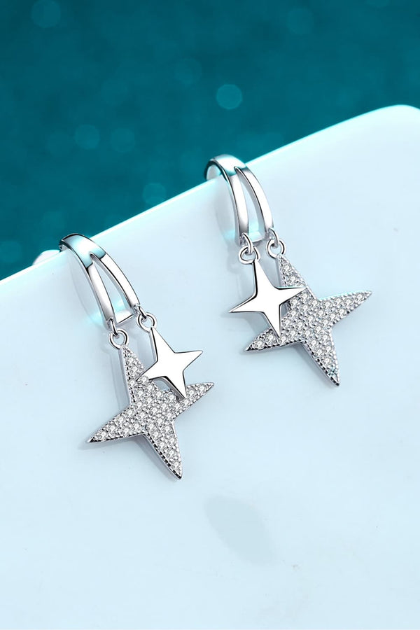 Moissanite Star Rhodium-Plated Drop Earrings