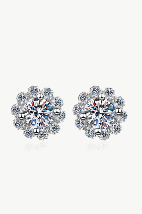 Moissanite Floral-Shaped Stud Earrings Silver One Size