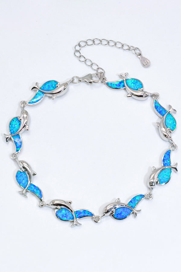 Opal Dolphin 925 Sterling Silver Bracelet Cobalt Blue One Size