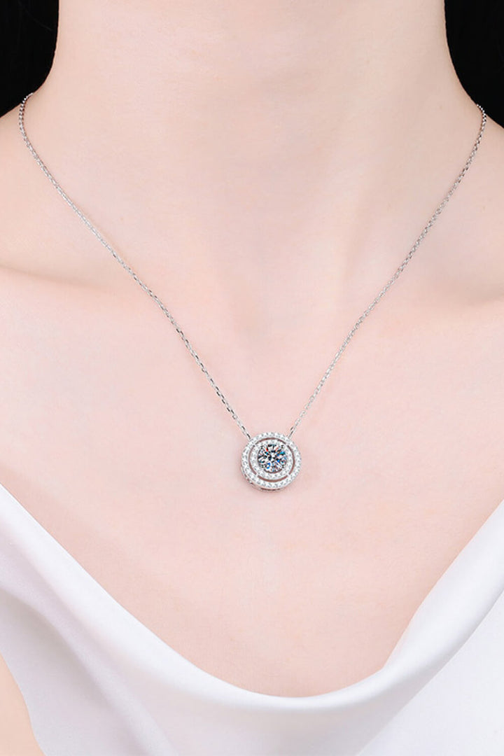 Moissanite Round Pendant Rhodium-Plated Necklace Silver One Size