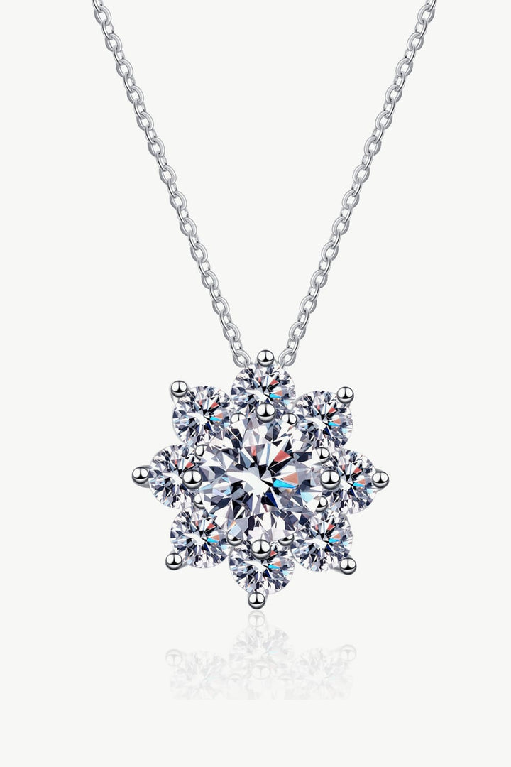 1 Carat Moissanite Floral-Shaped Pendant Necklace Silver