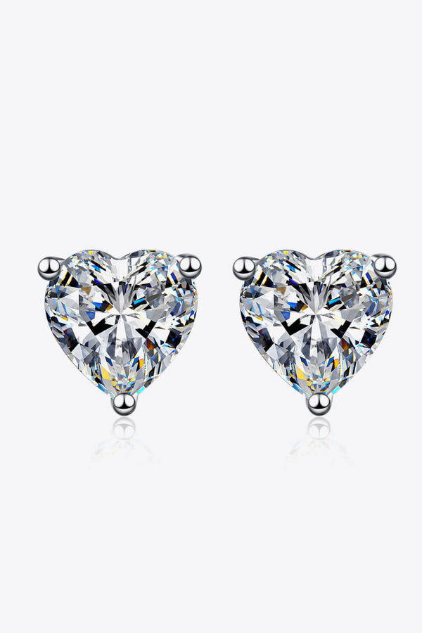 2 Carat Moissanite Heart-Shaped Stud Earrings Silver