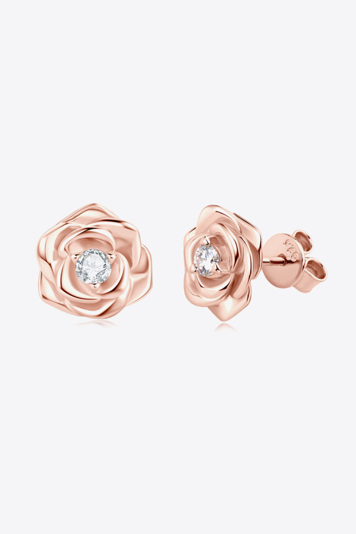 Moissanite Flower 925 Sterling Silver Earrings Rose Gold One Size