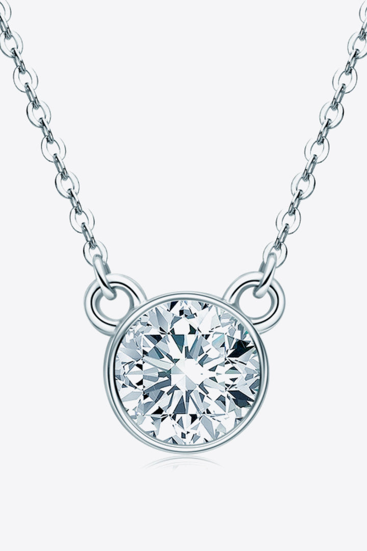 925 Sterling Silver 1 Carat Moissanite Round Pendant Necklace Silver