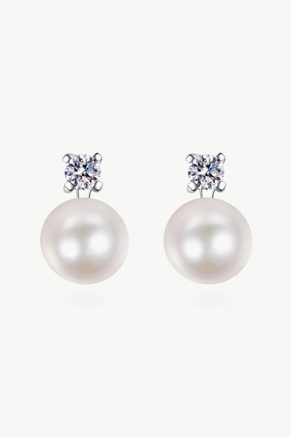 Moissanite Pearl Stud Earrings Pearl One Size