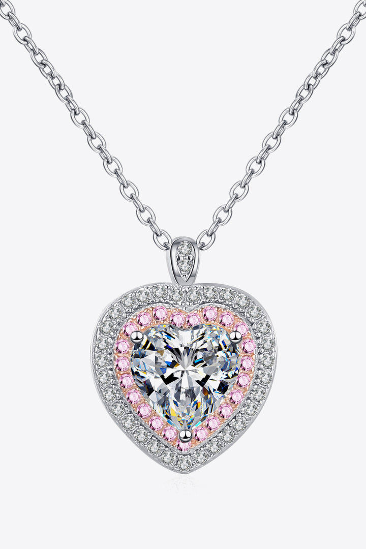 925 Sterling Silver 1 Carat Moissanite Heart Pendant Necklace