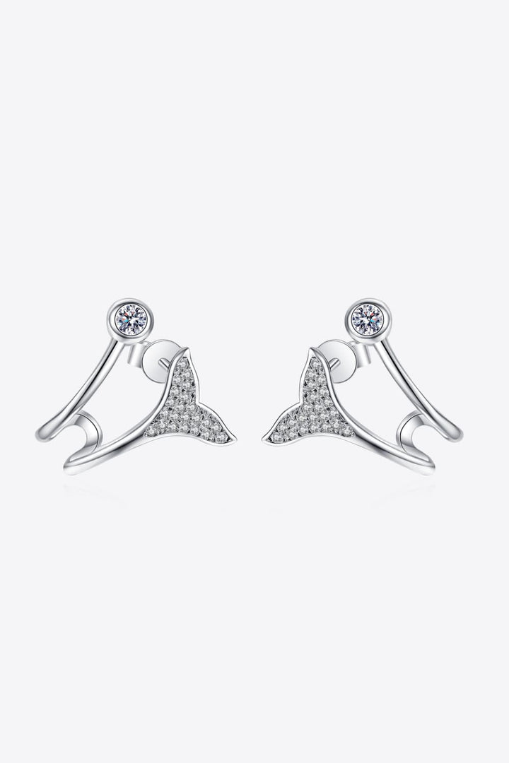 Moissanite Fishtail Rhodium-Plated Earrings Silver One Size