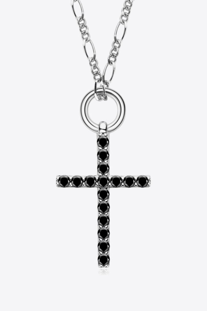 Moissanite Cross Pendant Platinum-Plated Necklace Black One Size