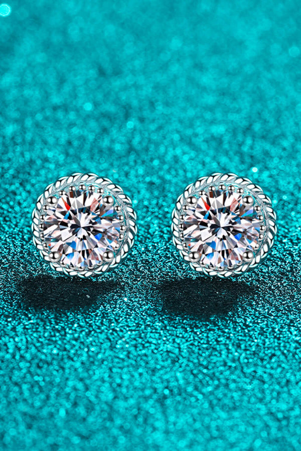 1 Carat Moissanite Rhodium-Plated Round Stud Earrings Silver