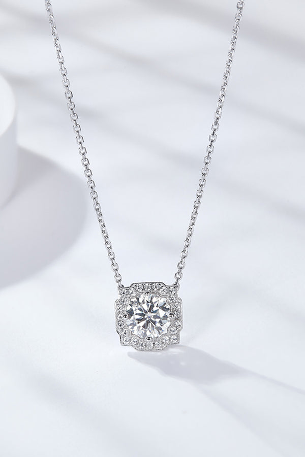 1 Carat Moissanite Flower Shape Pendant Chain Necklace Silver