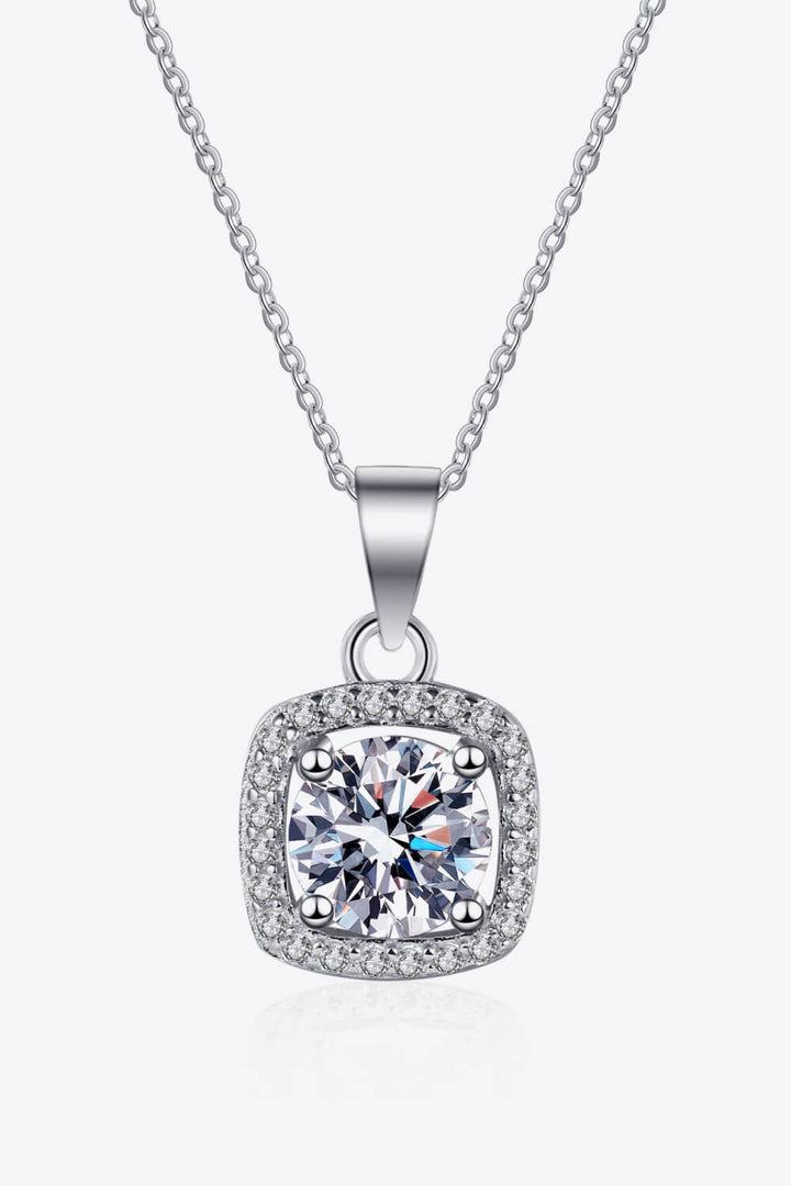 Moissanite Square Pendant Chain Necklace Silver One Size