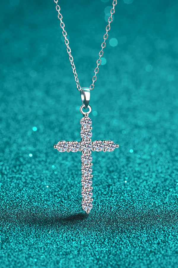 925 Sterling Silver Cross Moissanite Necklace Silver