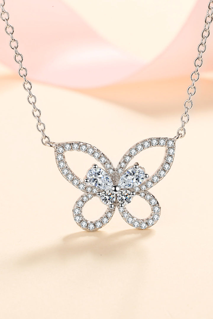 Moissanite Butterfly Pendant Necklace Silver One Size