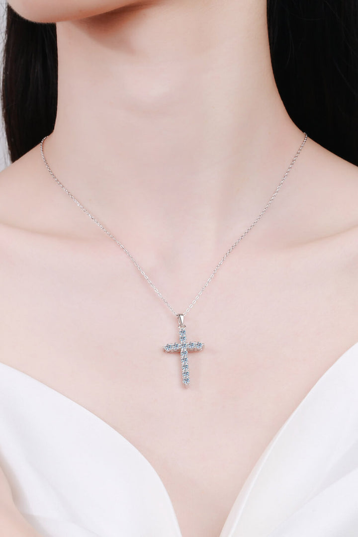 Moissanite Cross Pendant Chain Necklace Silver One Size