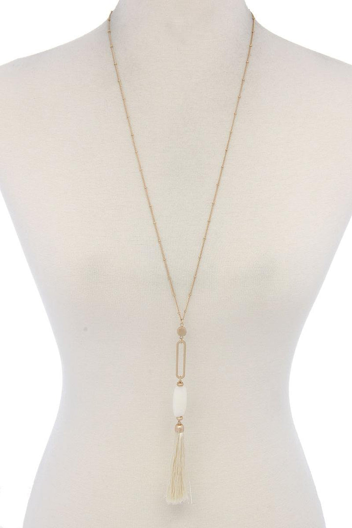 Cut Out Long Oval Bead Tassel Pendant Necklace