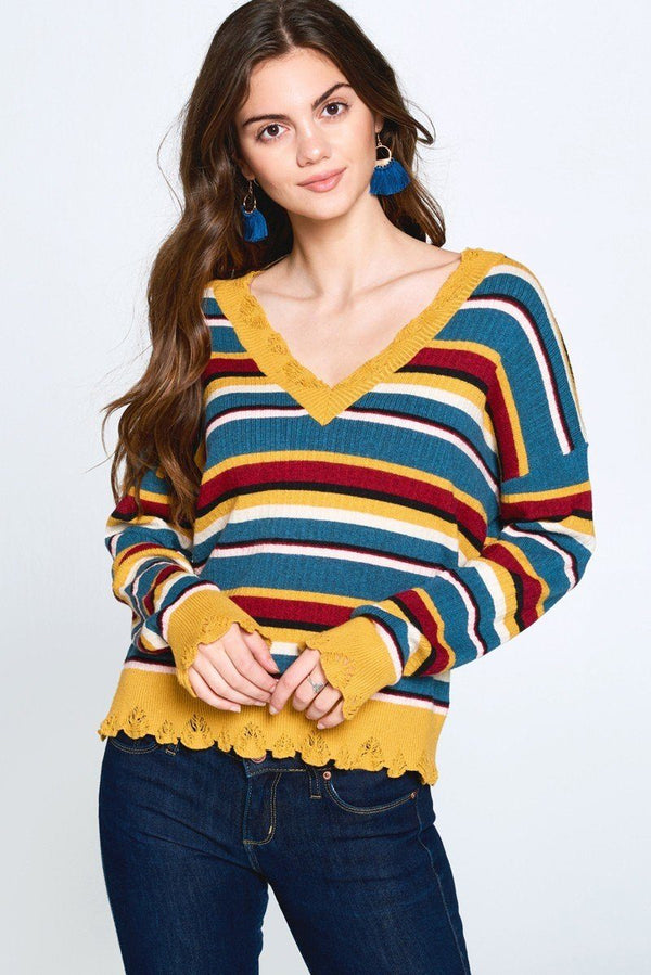 Multi-colored Variegated Striped Knit Sweater