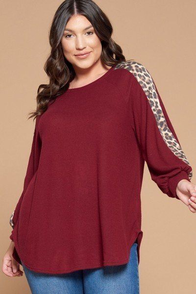 Plus Size Solid Hacci Brush Tunic Top