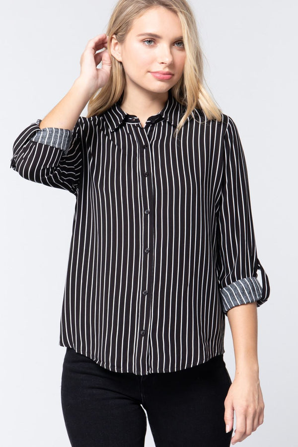 Roll Up Slv Stripe print classic shirt