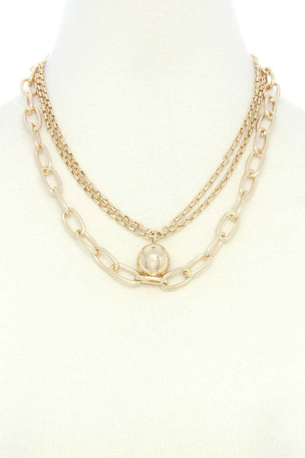 Metal Ball Oval Link Layered Necklace