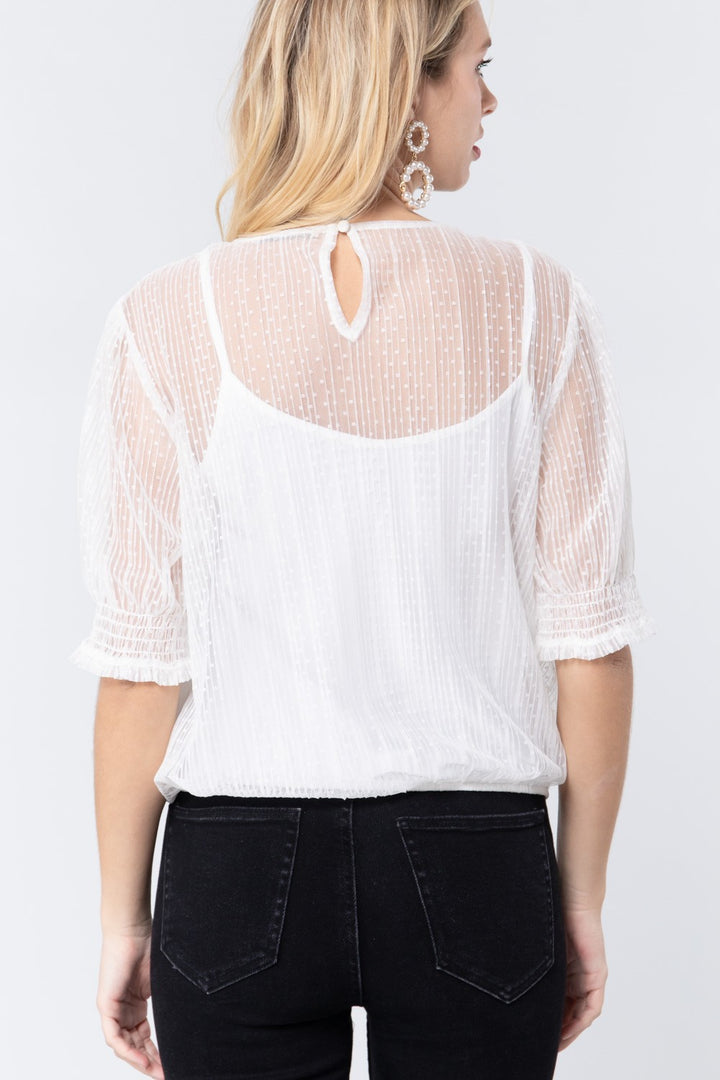 Elbow Slv Dot Mesh Top W/inner Cami