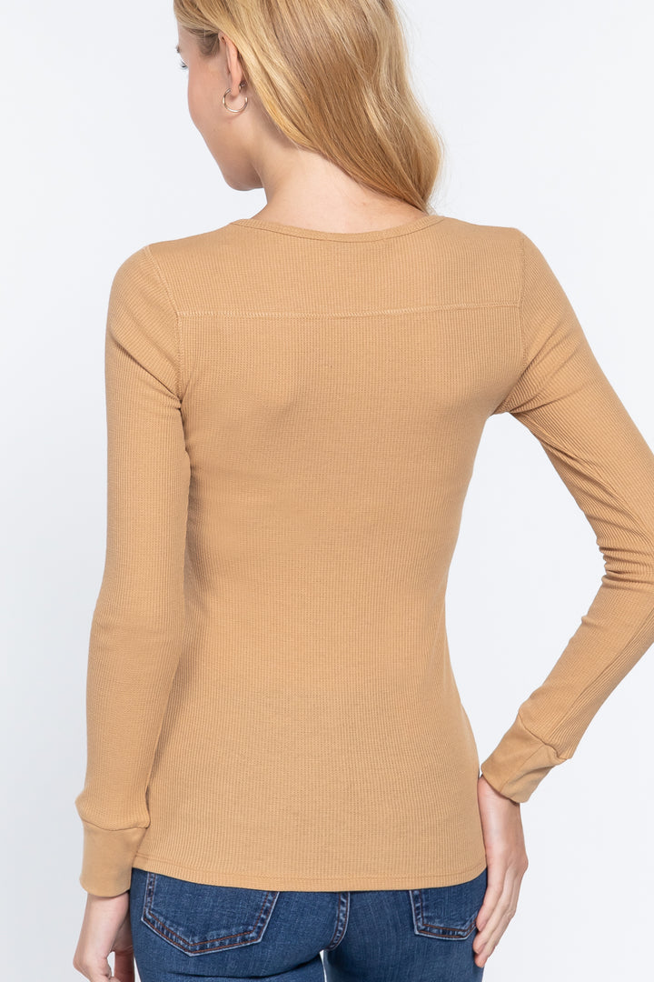 Long Slv V-neck Placket Thermal Top