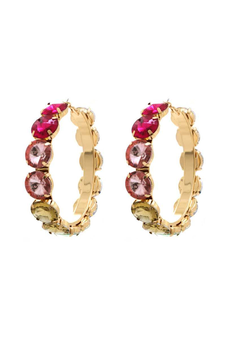 Colorful Rhinestone 3.25 Inch Classic Hoop Earring