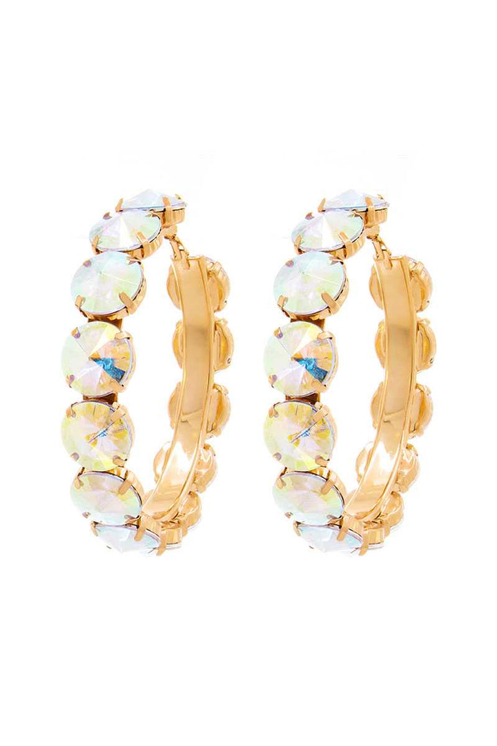 Colorful Rhinestone 3.25 Inch Classic Hoop Earring