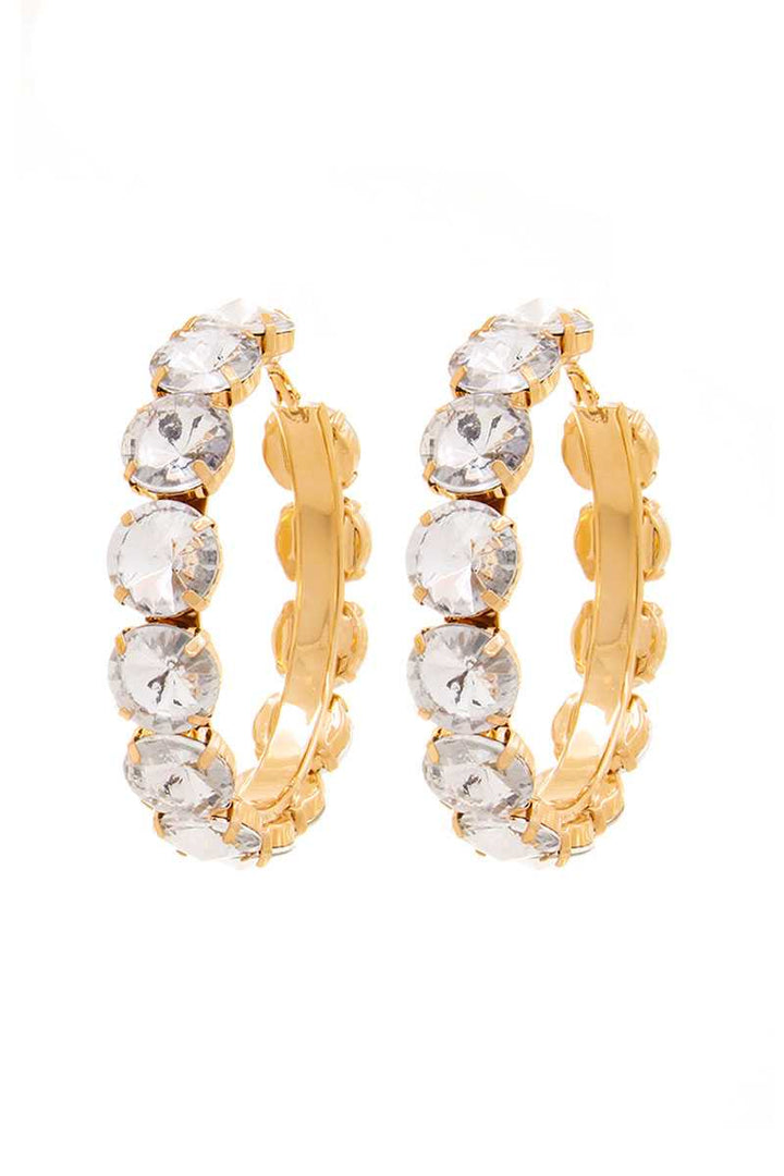 Colorful Rhinestone 3.25 Inch Classic Hoop Earring