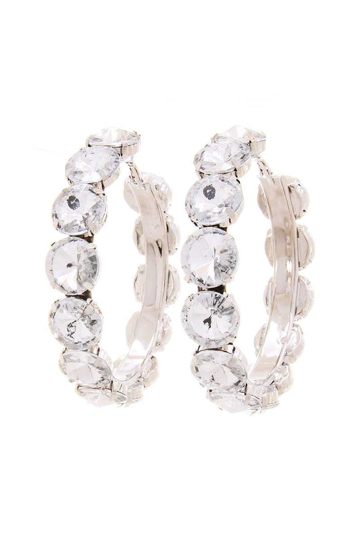 Colorful Rhinestone 3.25 Inch Classic Hoop Earring