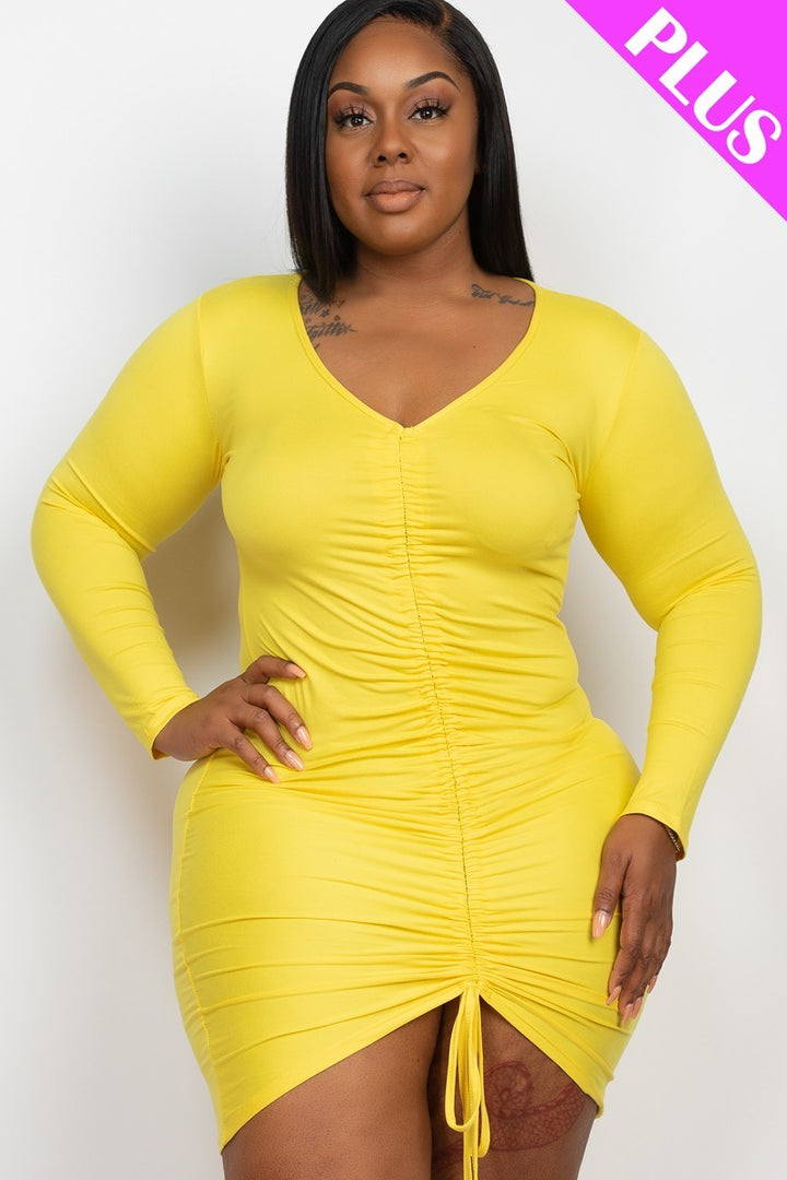 Plus Size Drawstring Ruched Front Stylish Mini Dress