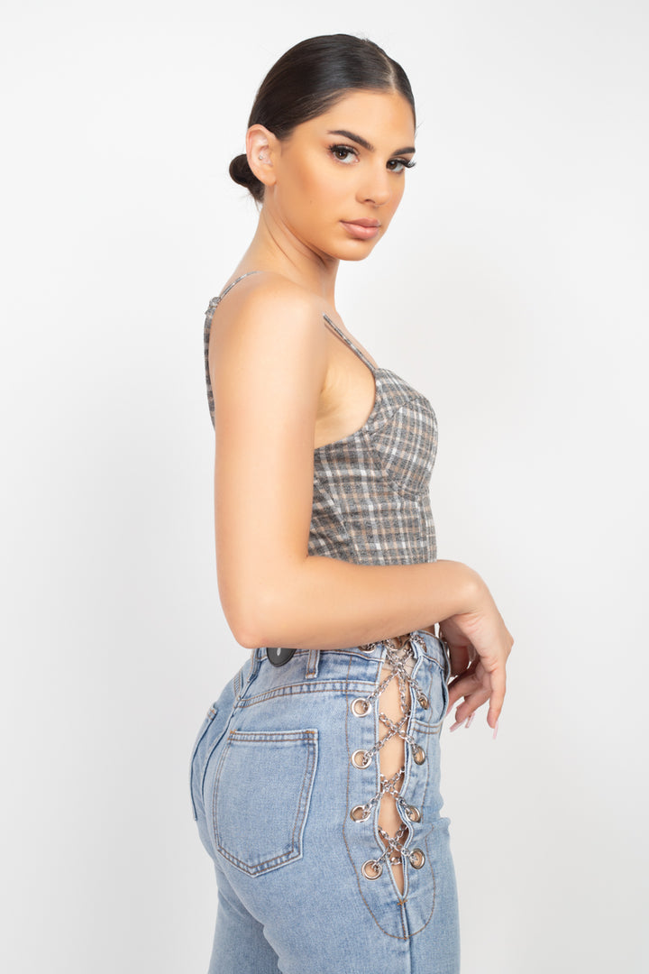 Plaid Hook & Eye Sweetheart Crop Top